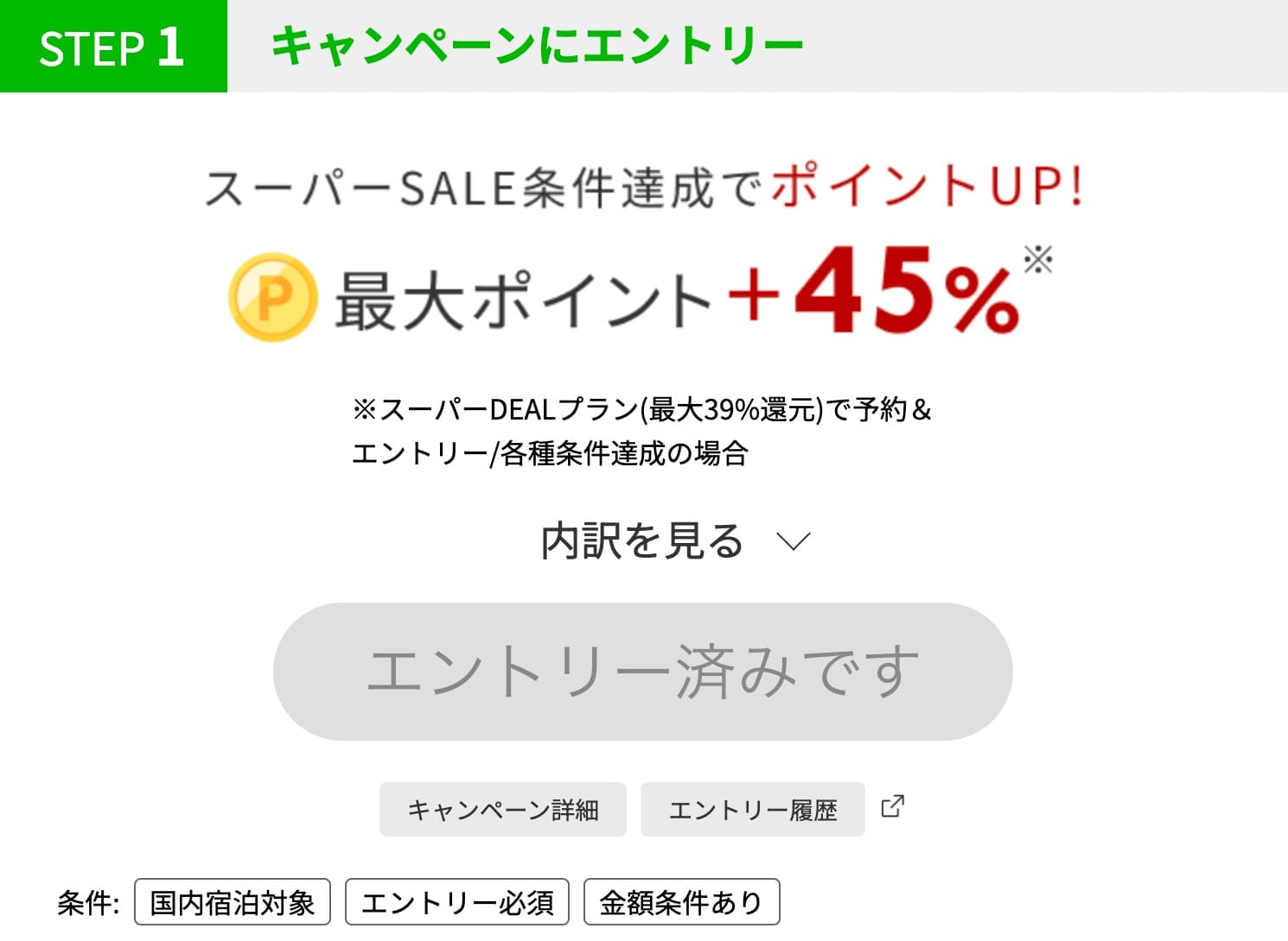 楽天トラベルのスーパーセールにエントリー